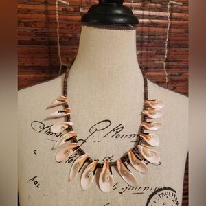 Large Lily-Cut Strombus shell/coconut beads necklace with earrings.